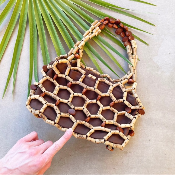 Tan & Brown Beaded Summer Handbag - Picture 5 of 6